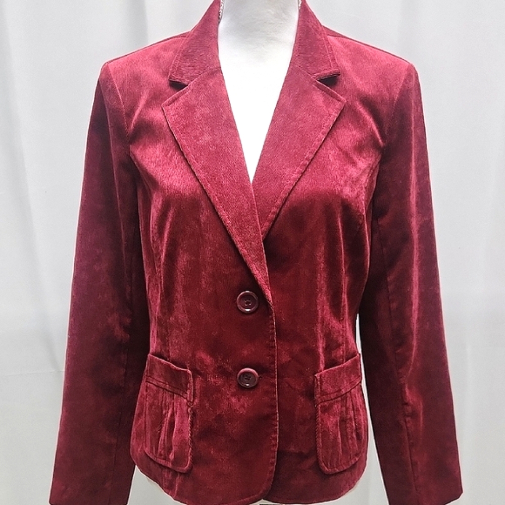 Y2K Corduroy Button Down Notch Lapel Boxy Western Boho Blazer Deep Burgundy